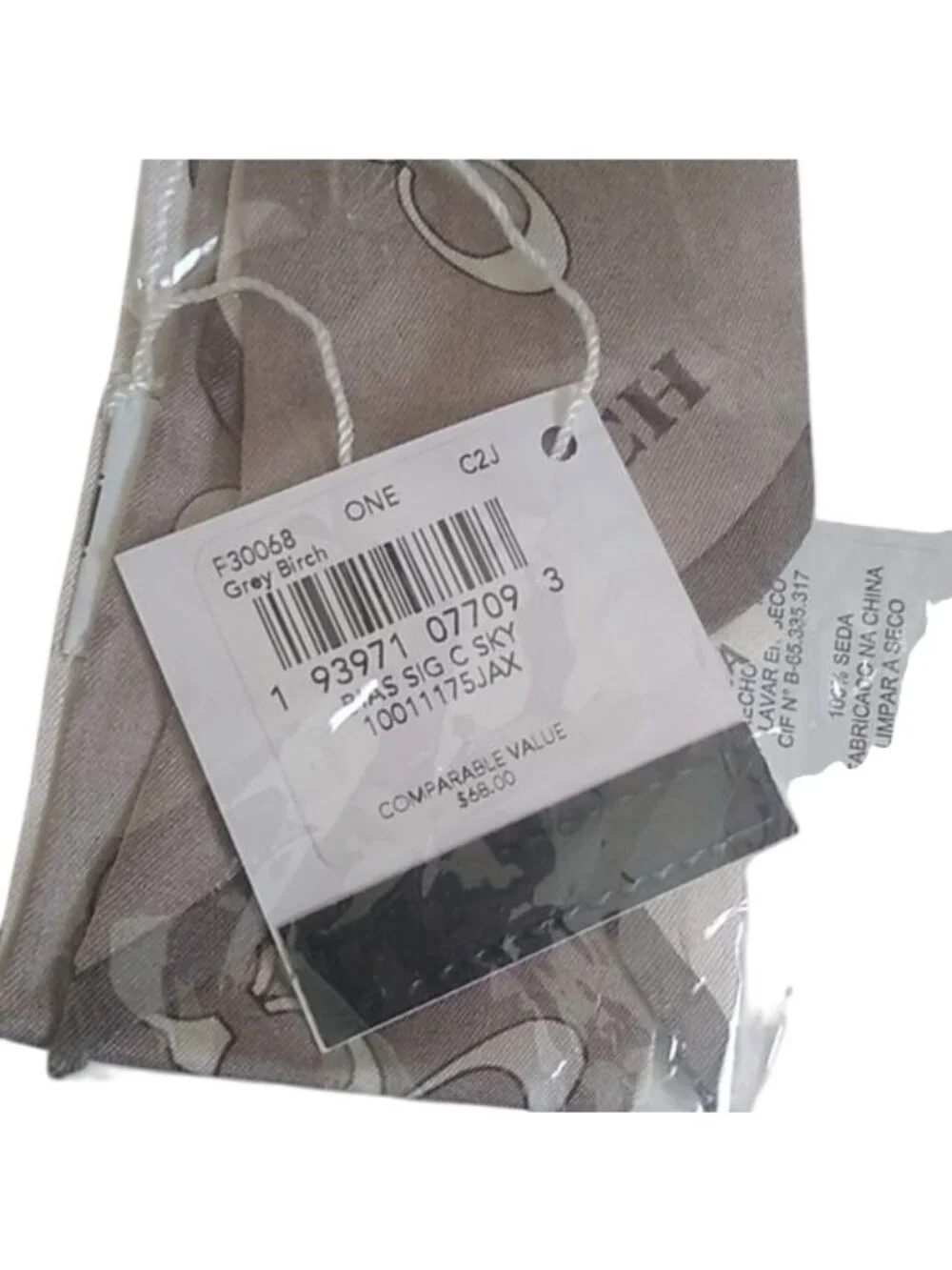 Coach Signature Kissing Cs Silk Skinny Scarf, Grey Birch